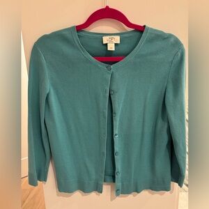 Ann Taylor LOFT Petites, Crew Neck Cardigan, SZ MP, Teal Blue